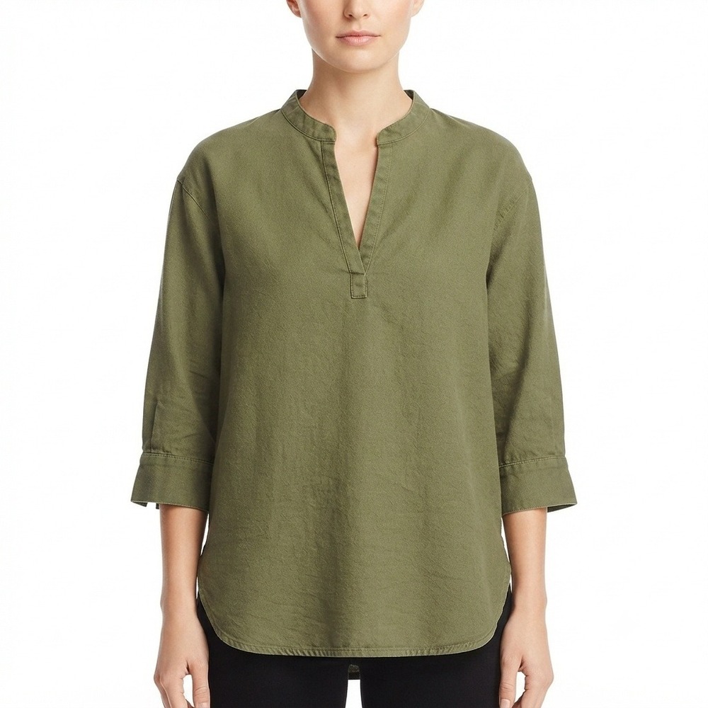 La Garconne Moderne Short Womens Medium Olive Green Cotton Twill Popover Tunic